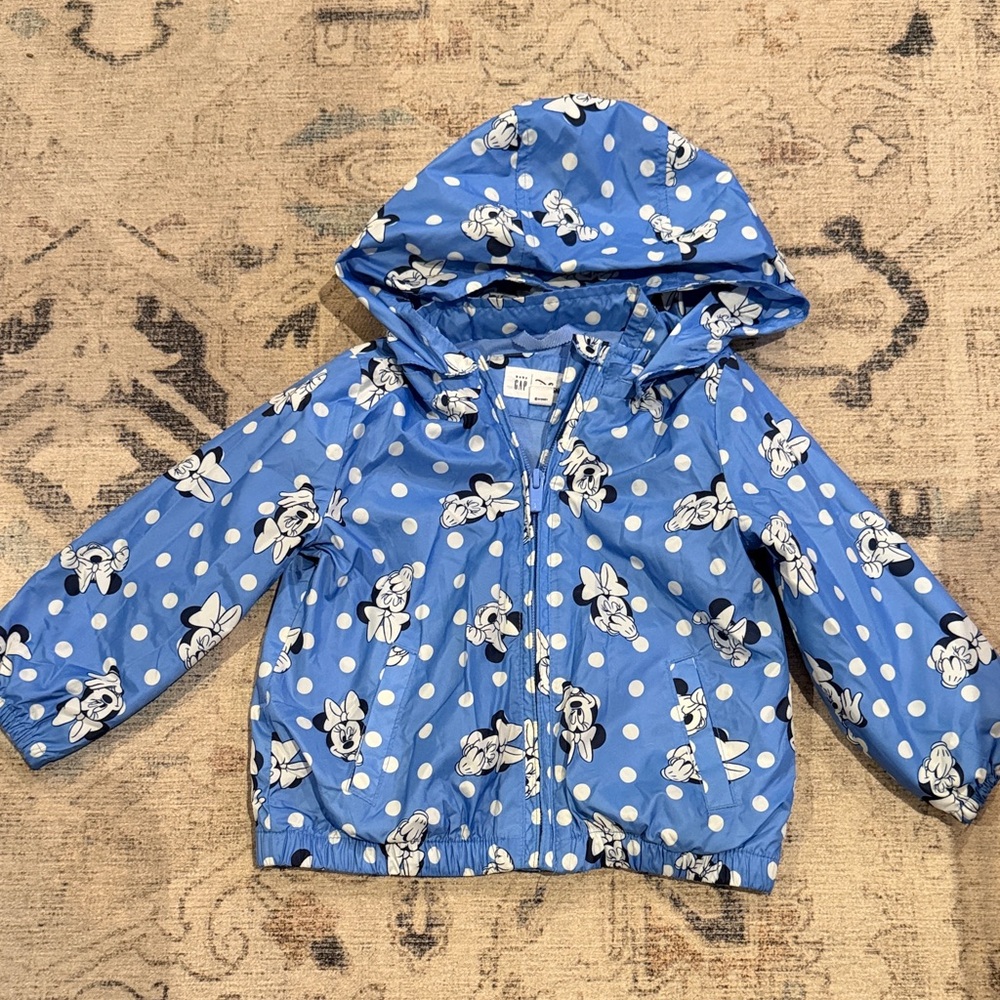 Baby GAP x Disney Minnie Mouse Blue rain Jacket with White Dots